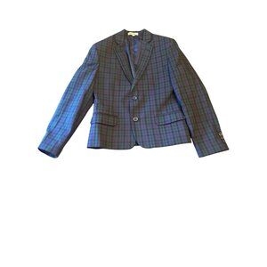 Class/Club Modern Fit Plaid Boys Blazer 10/12 Blue Green Church Holiday